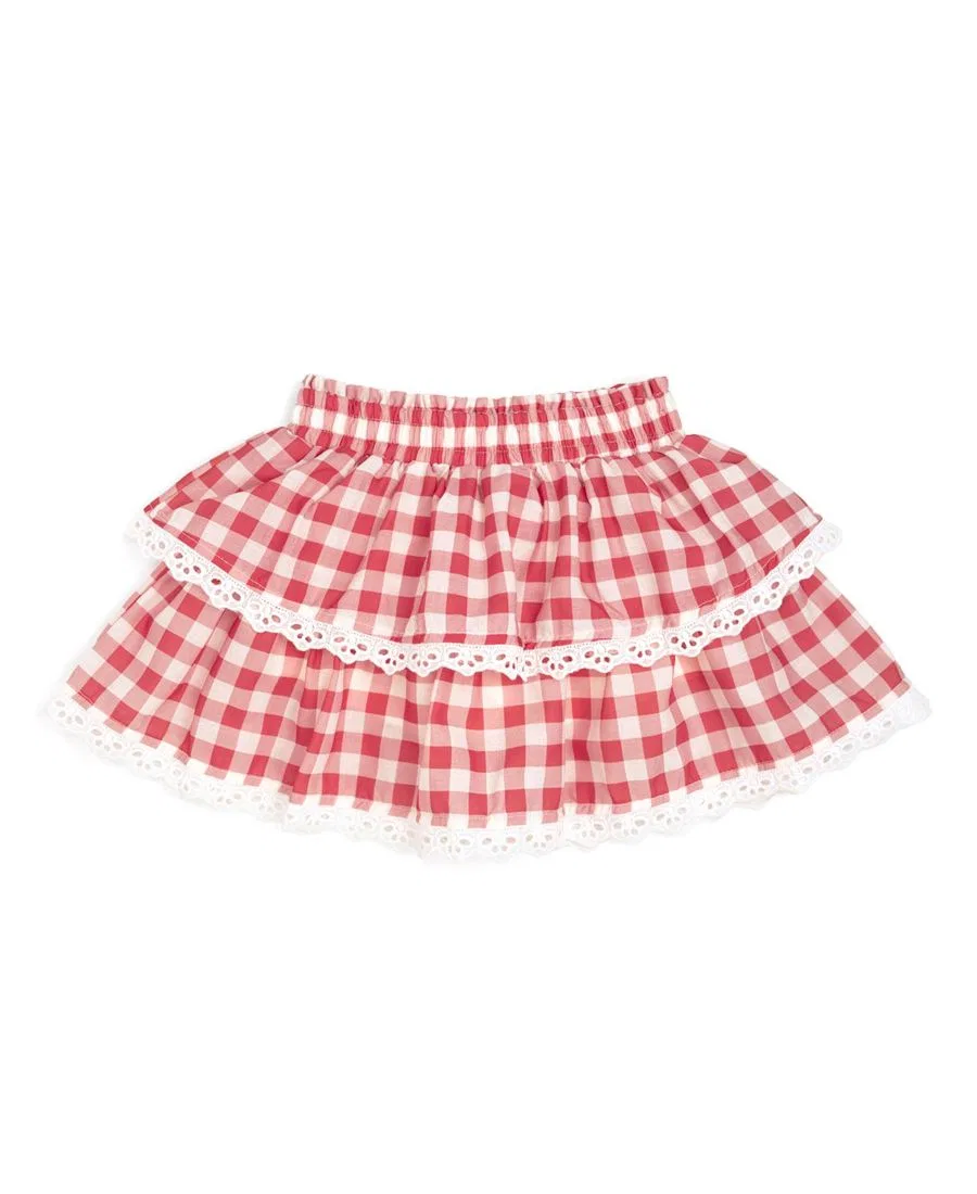 Детская юбка-шорты для девочек с принтом Red Gingham Sweet Wink, Red