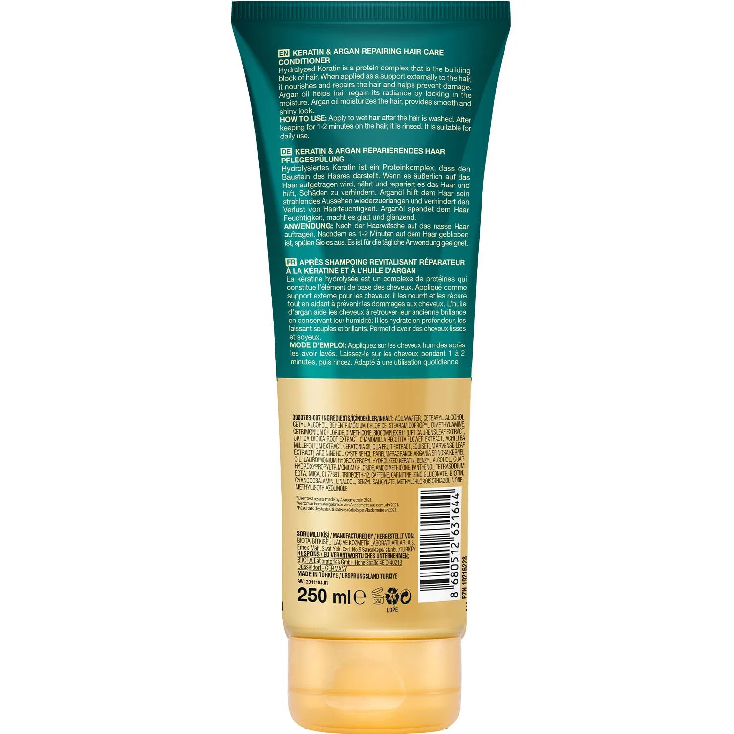 Восстанавливающий кондиционер для волос с кератином и арганой Bioxcin Keratin & Argan Repairing Hair Conditioner 250 мл Bioxcin — фото 2