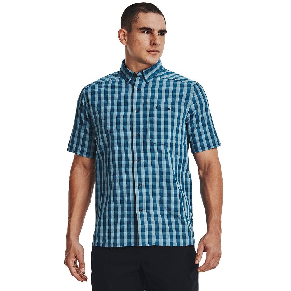 

Мужская рубашка на пуговицах с короткими рукавами Under Armour UPF 30 Tide Chaser 2.0 в клетку, цвет Deep Sea