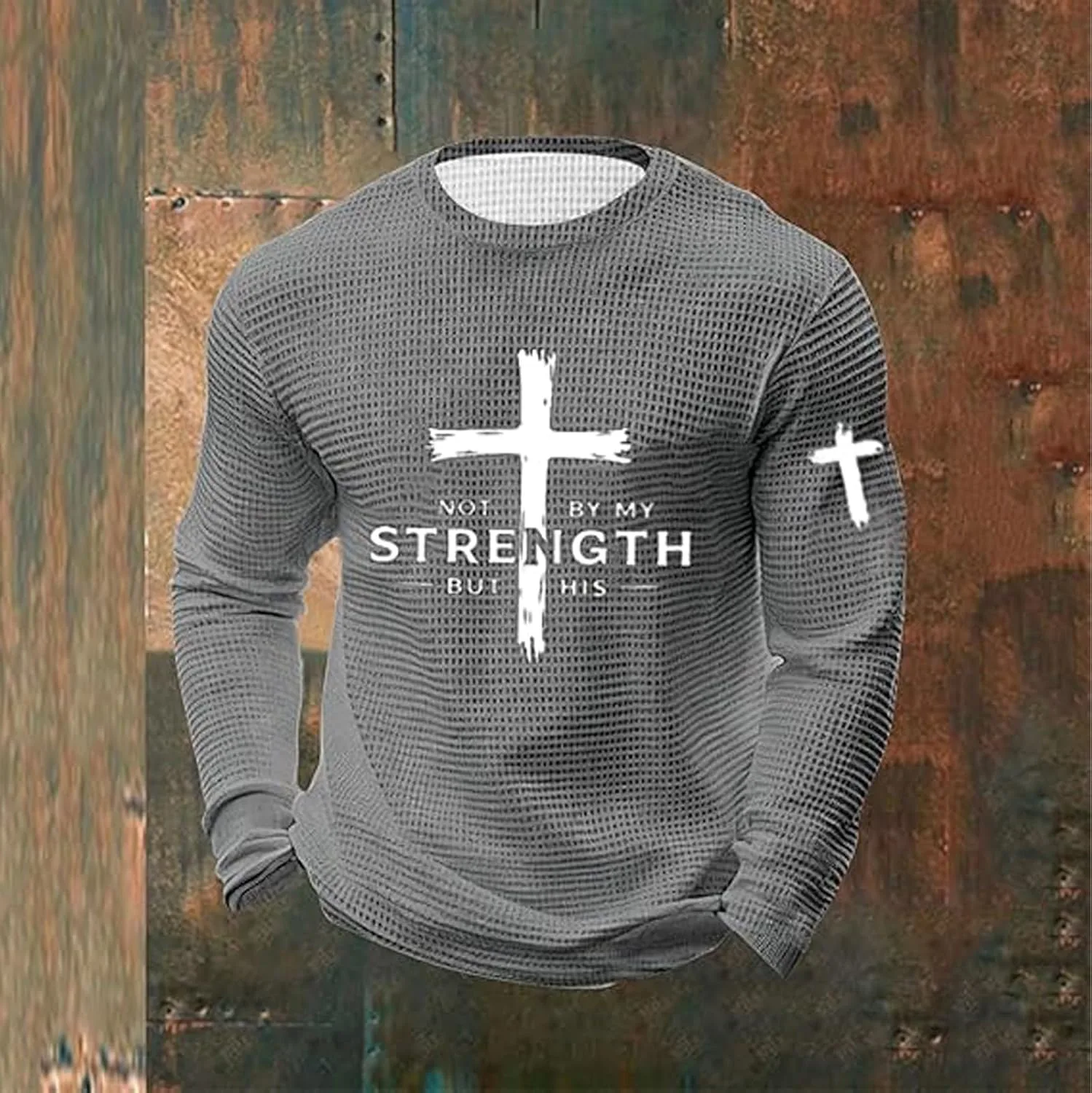 Мужской свитшот Christian Faith с фактурой вафли, Muscle Fit, длинный рукав — фото 2