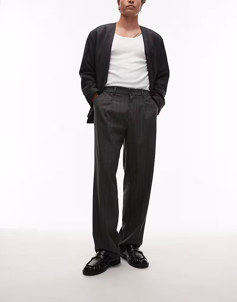 

Широкие брюки Topman в тонкую полоску светло-серого цвета