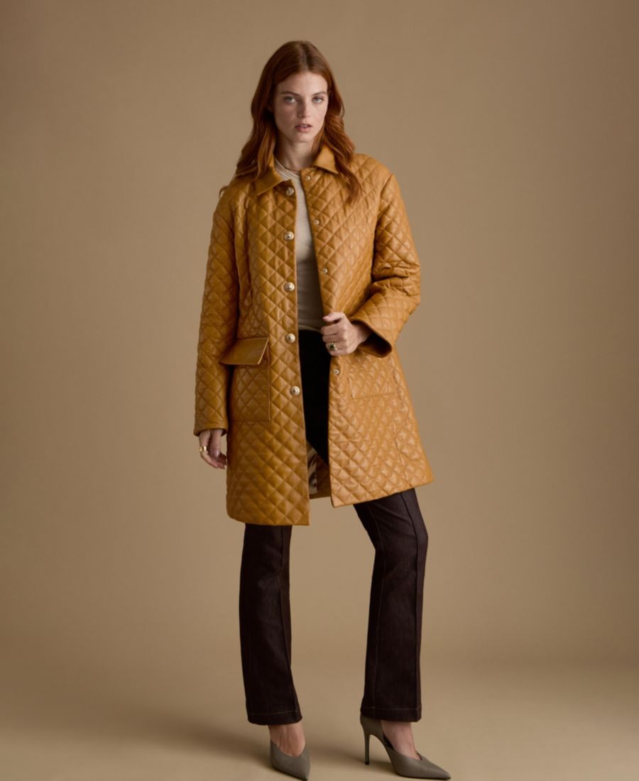 

Женское стеганое кожаное пальто Furniq UK, Carmel brown