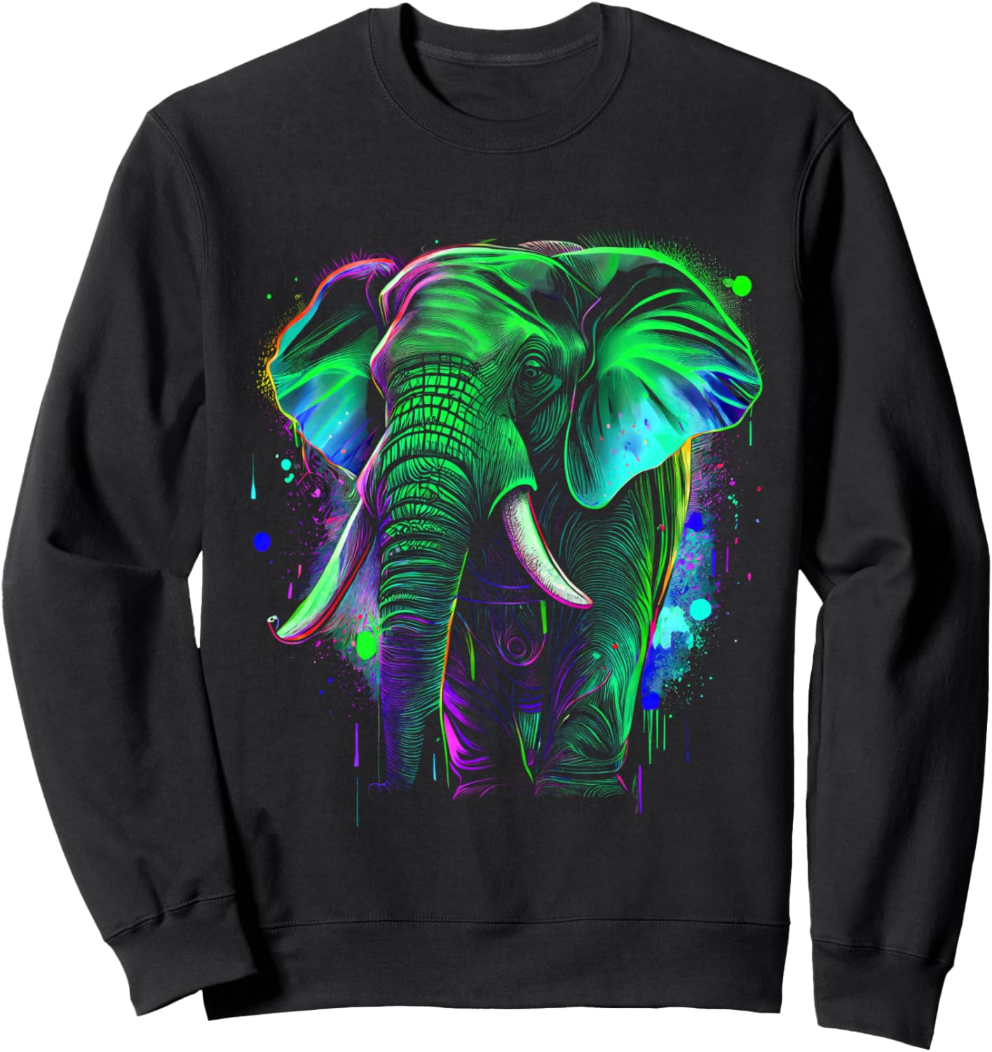 

Яркий слон и красочный всплеск. Толстовка Colorful Elephant Wildlife Art, черный