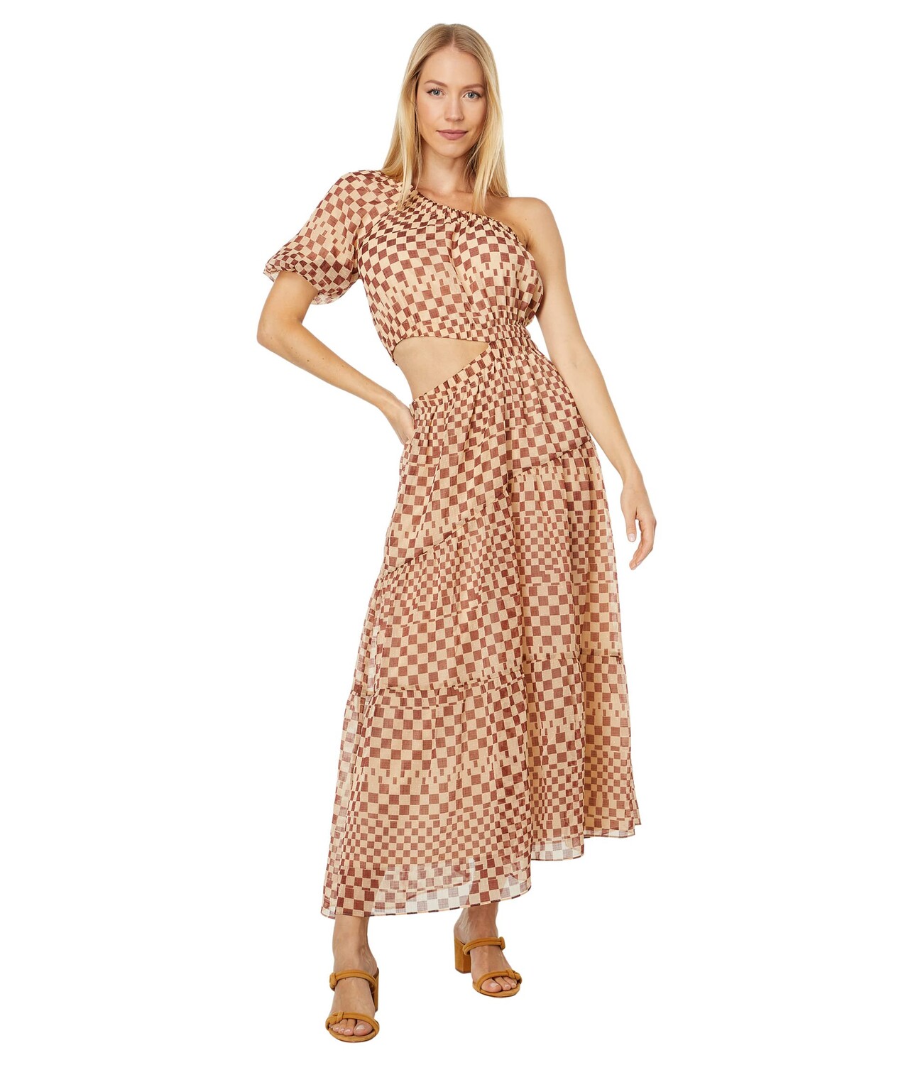 

Платье MOON RIVER, One Shoulder Geometric Checkered Print Dress