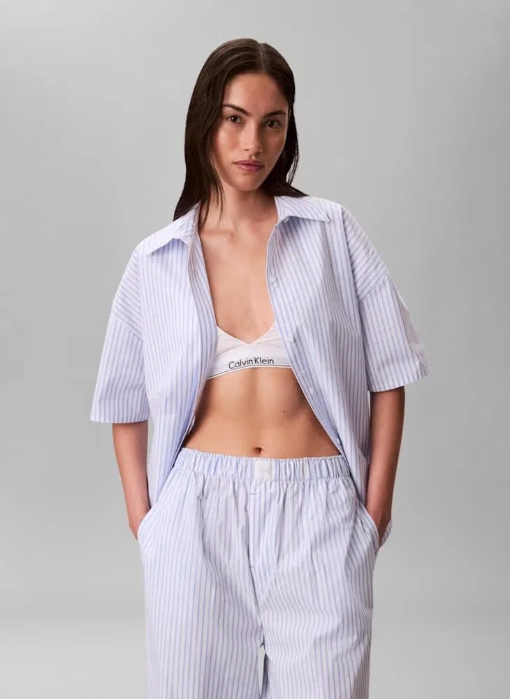 Рубашка свободного кроя с принтом полоска Relaxed poplin regular fit Calvin Klein, синяя