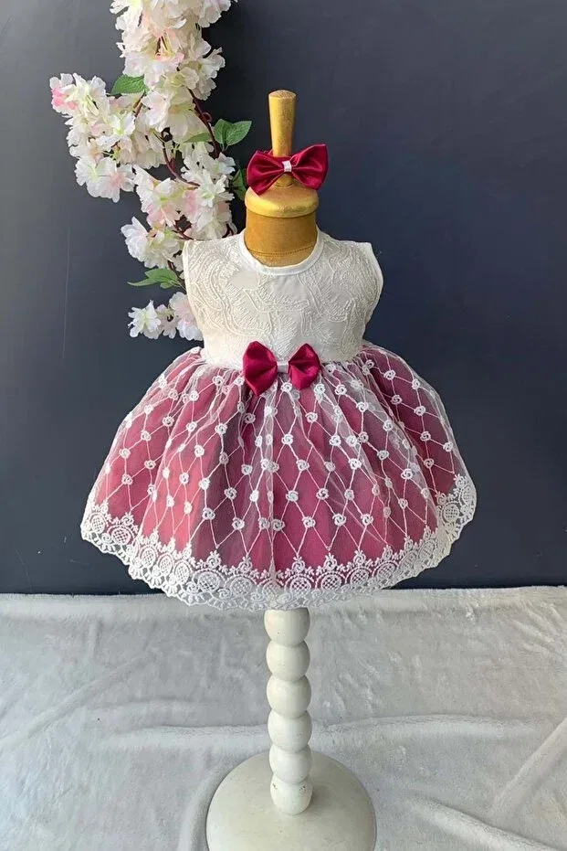 Детское платье для девочек кружевное с головным убором Mnk Baby&Kids, Burgundy