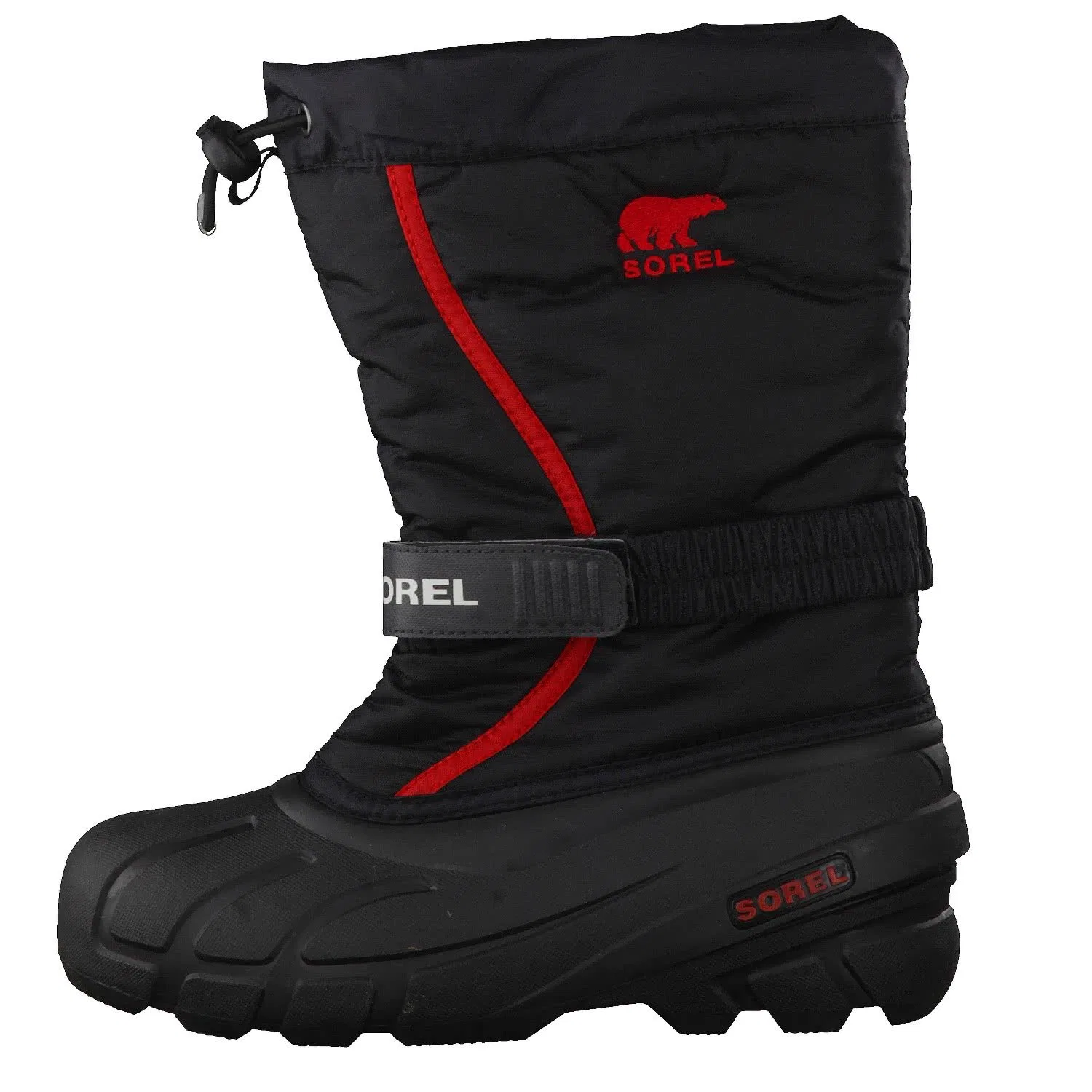 Детские зимние ботинки для девочек с принтом Flurry Sorel, Black Black X Bright Red F18 — фото 2