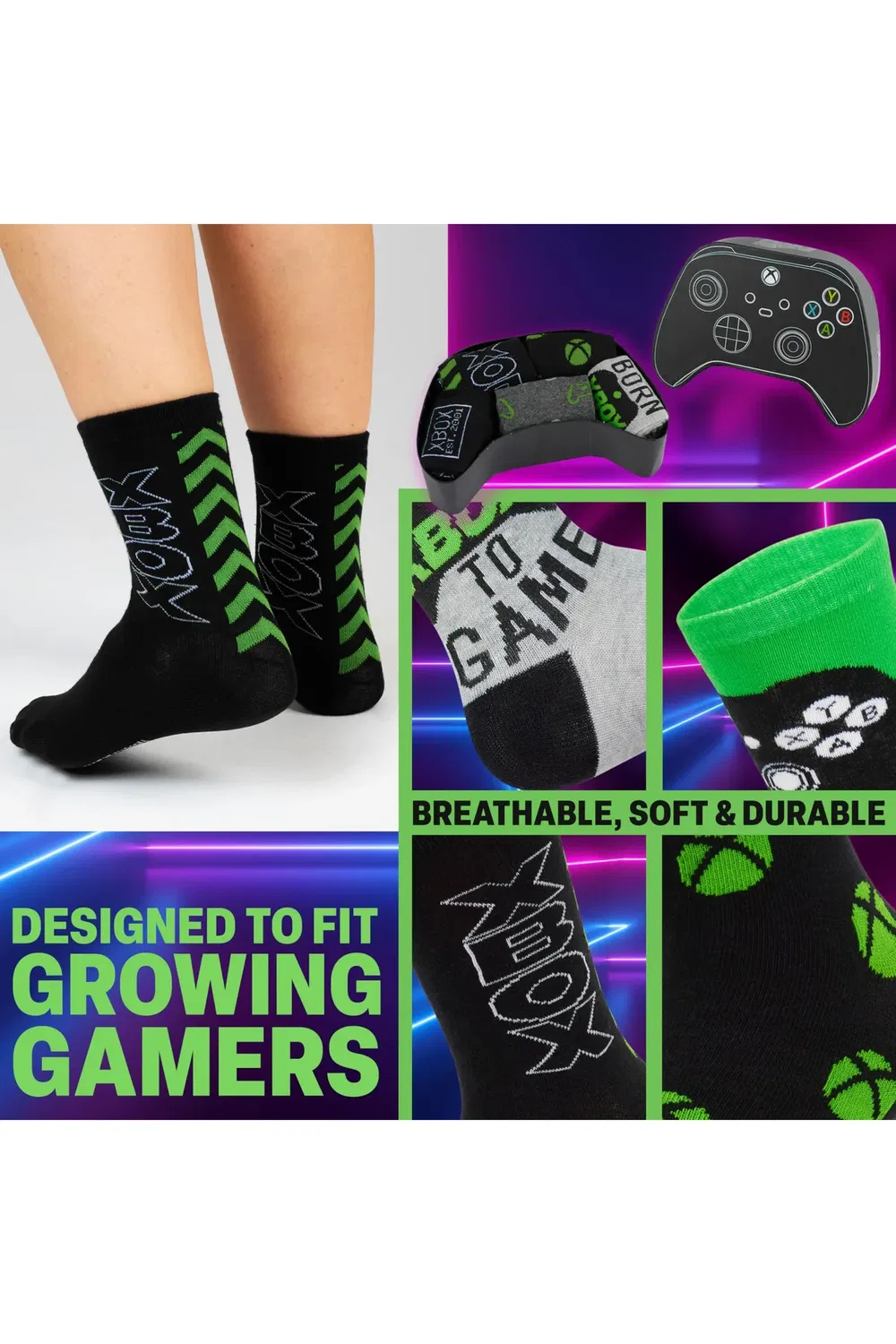 Носки детские с принтом 5 пар Xbox, Multi — фото 4