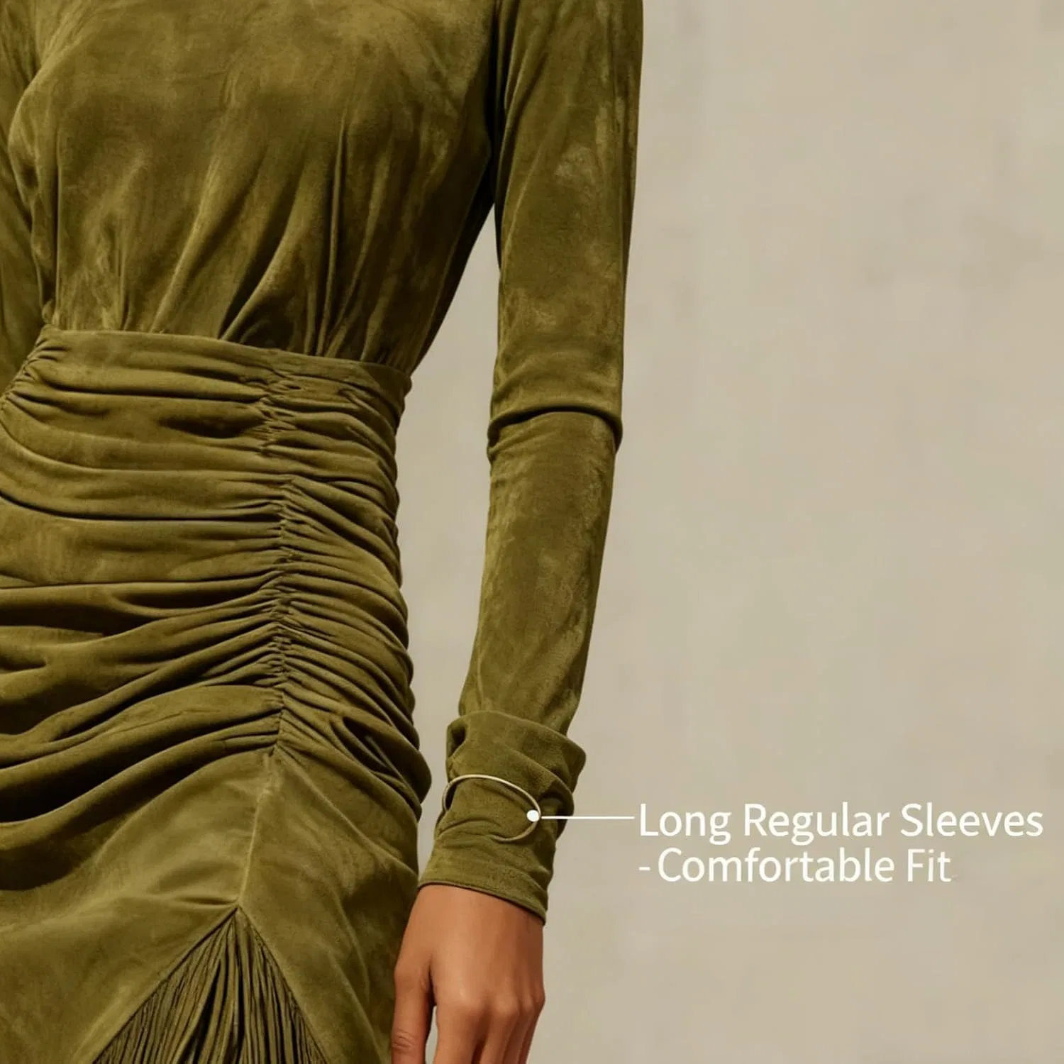 Женское платье миди с бахромой и асимметричным подолом, Olive Green — фото 4
