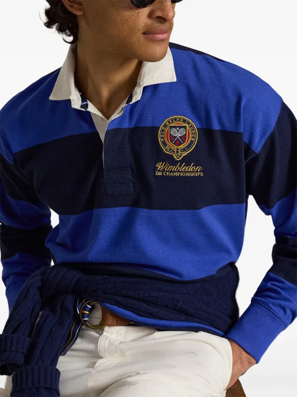 Полосатая регбийная рубашка поло с вышивкой Polo Ralph Lauren, синий — фото 4