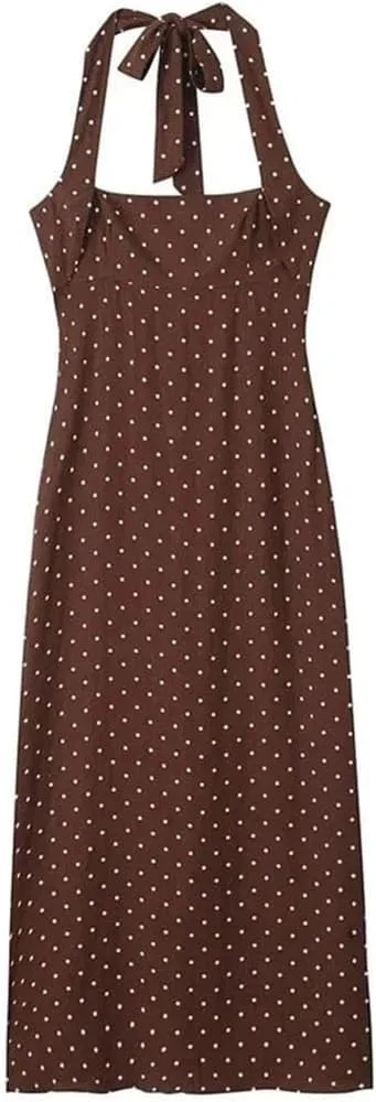 Женское повседневное платье в горошек с бантом Loose Fit, Brown