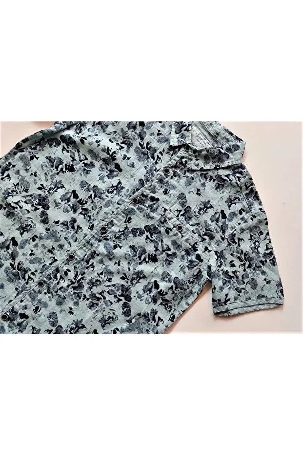 Детская рубашка для мальчиков с принтом Leaf Patterned Nanica Kids, Blue — фото 2