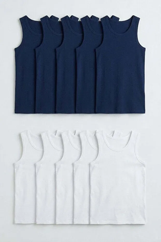 Детское белье для мальчиков хлопковое комплект из 10 штук Cotenconcept, Navy Blue - White