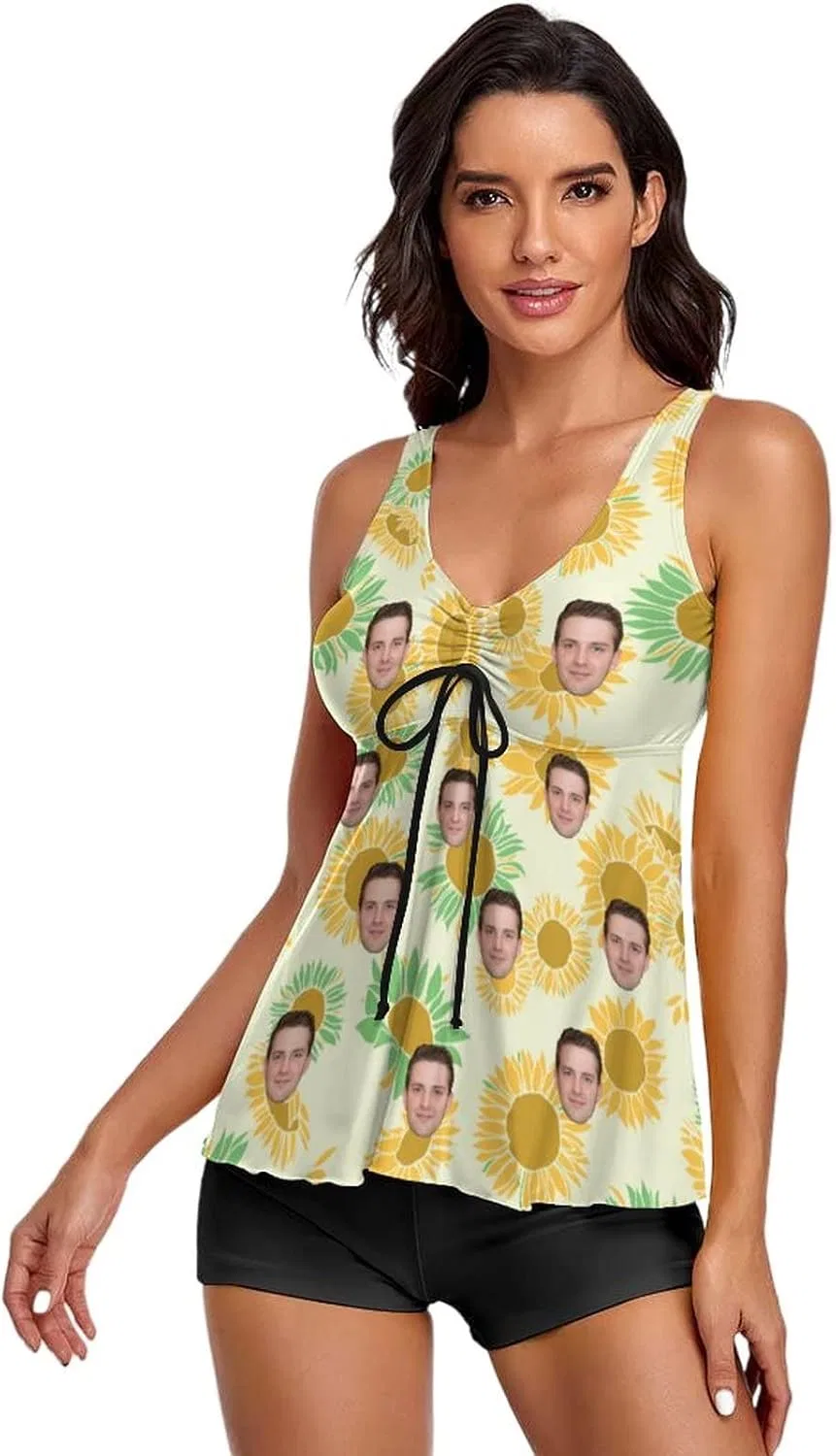 Женский танкини с принтом лица Custom, Sunflower Floral — фото 2