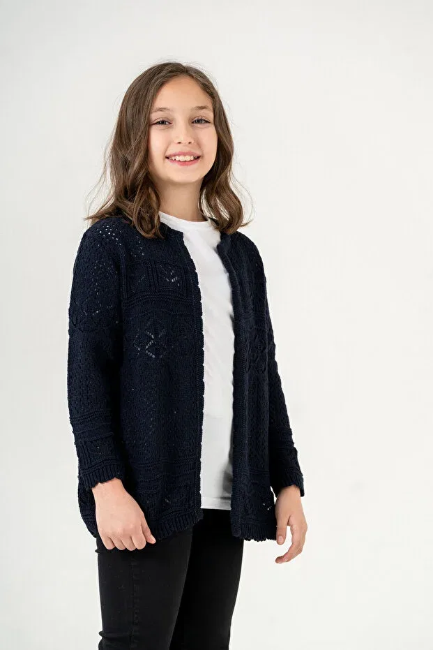 Детский кардиган для девочек с ажурным узором Cloudy Kids, Navy Blue — фото 2