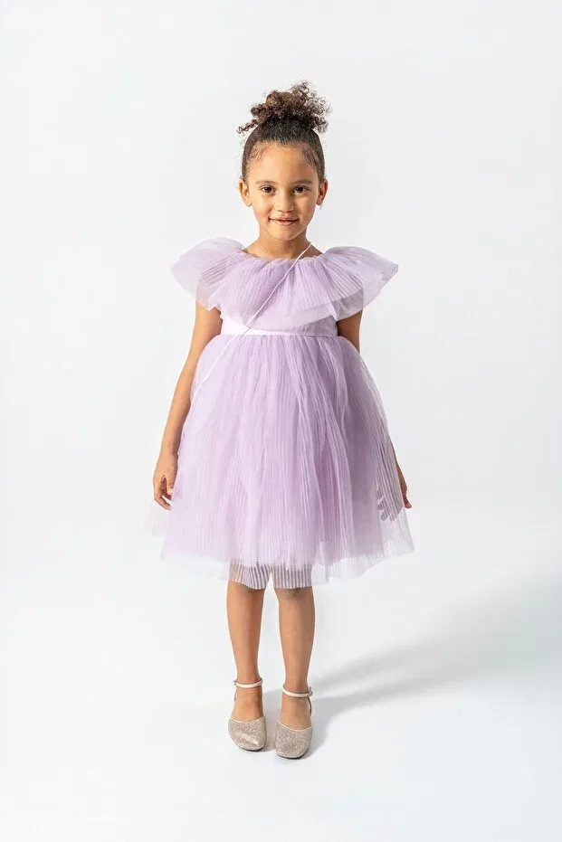 Детское платье для девочек с плиссировкой Henrietta pleated tulle puffy special occasion dress with bag Banamio, Lilac — фото 3