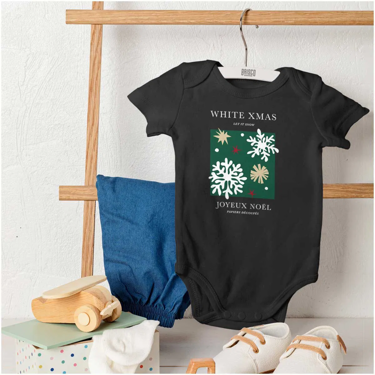 Детский боди-комбинезон с принтом Christmas White Xmas Let It Snow Brisco Brands, Black — фото 4