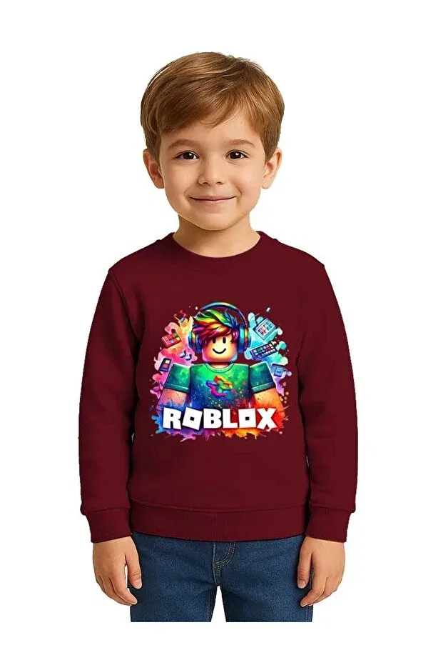 Детские свитшот для девочек с принтом Roblox Printed Sedirli, Burgundy — фото 2