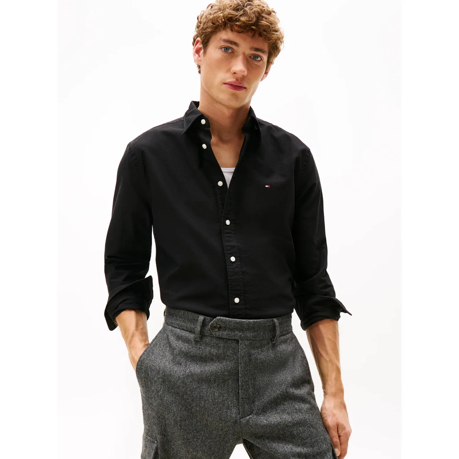 Мужская повседневная рубашка с длинным рукавом Tommy Hilfiger, Black
