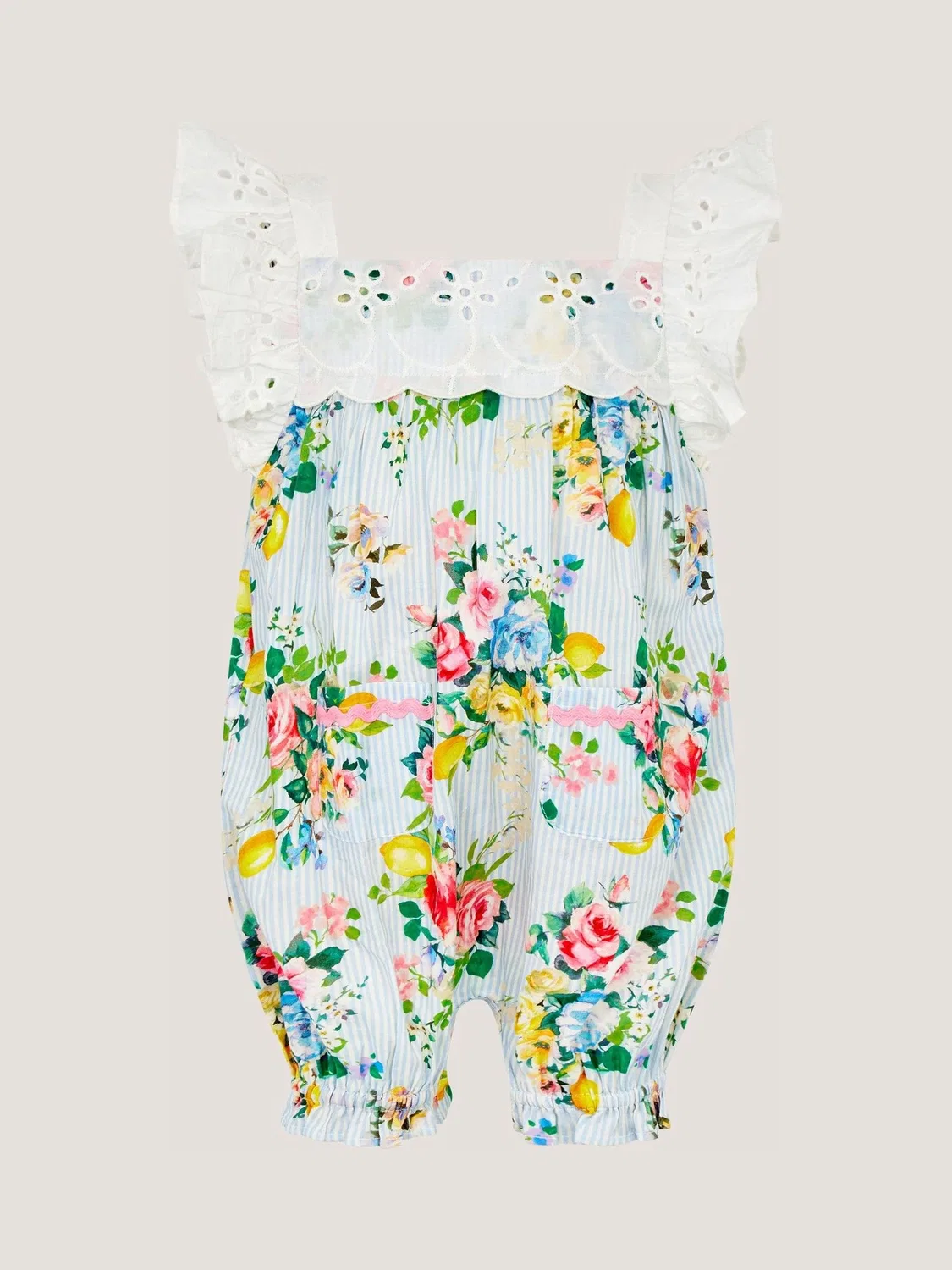 Ромпер Monsoon Blue Baby Broderie Floral Stripe, синий