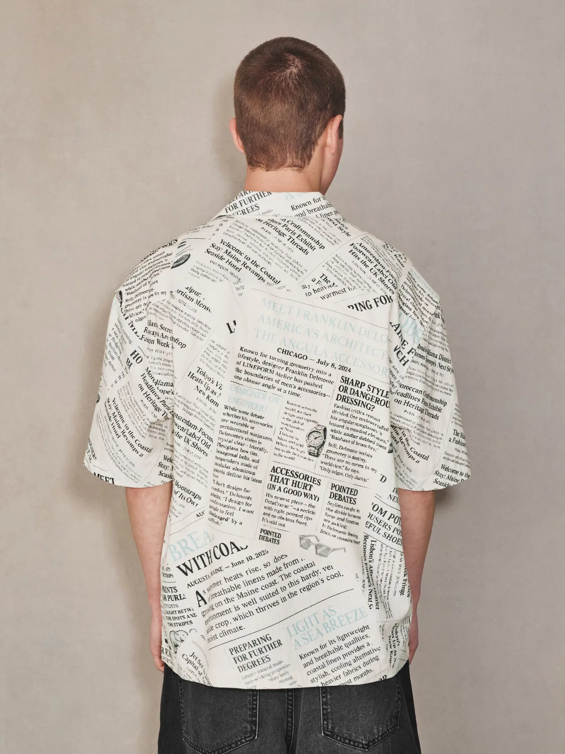 Рубашка с принтом, White Newspaper Print Next, белый — фото 4