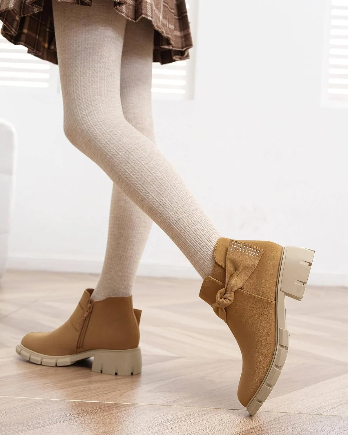 Детские ботинки для девочек с блестками и бантом Coutgo, Light Brownbrown — фото 2