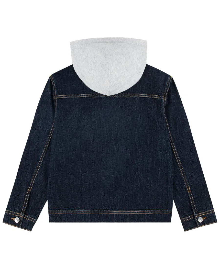 Детская джинсовая куртка с капюшоном, длинным рукавом, на пуговицах abercrombie kids, Blue — фото 2