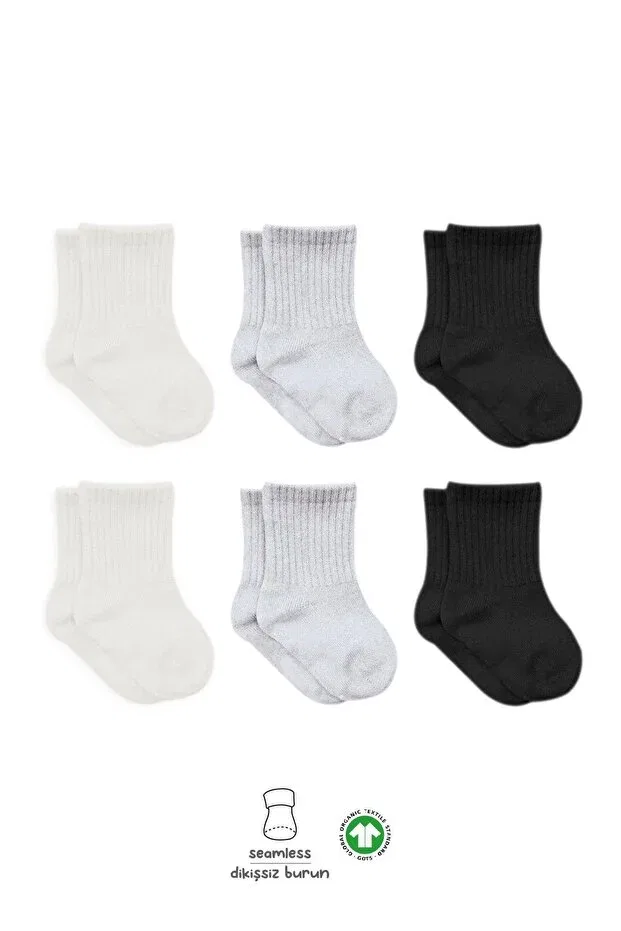 Детские носки для новорожденных хлопковые набор 6 пар Bistyle, Ecru Gray Black