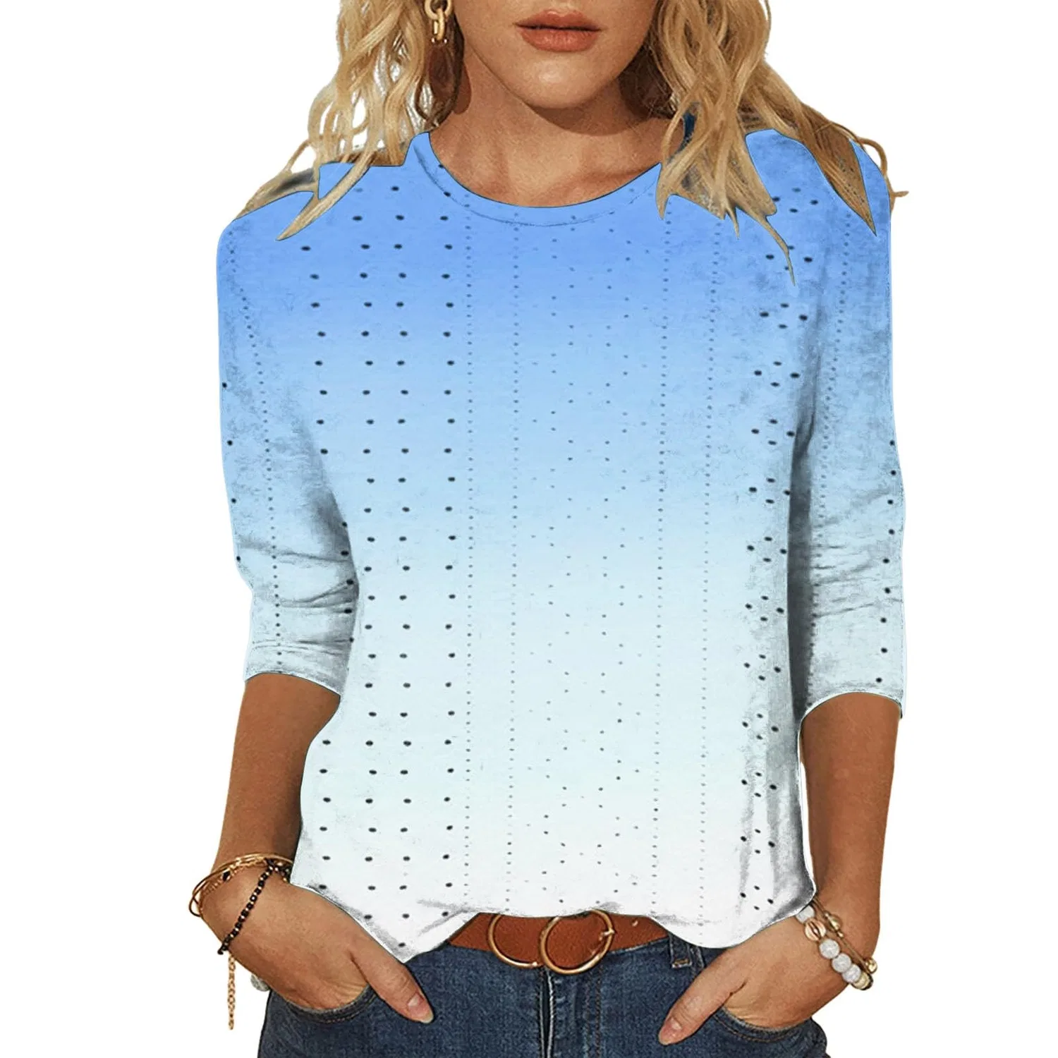 Женская футболка с принтом Nightgown Cotton Plush T-Shirts, 5-sky Blue — фото 2