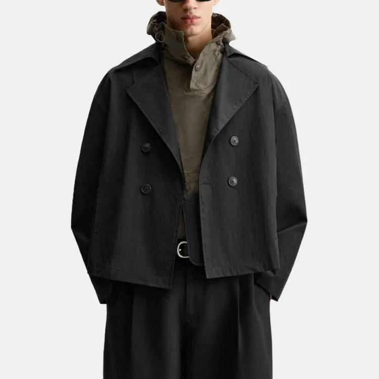 Мужское тонкое пальто-тренч с воротником-стойкой Suit Collar Thin, ZARA, Black — фото 4