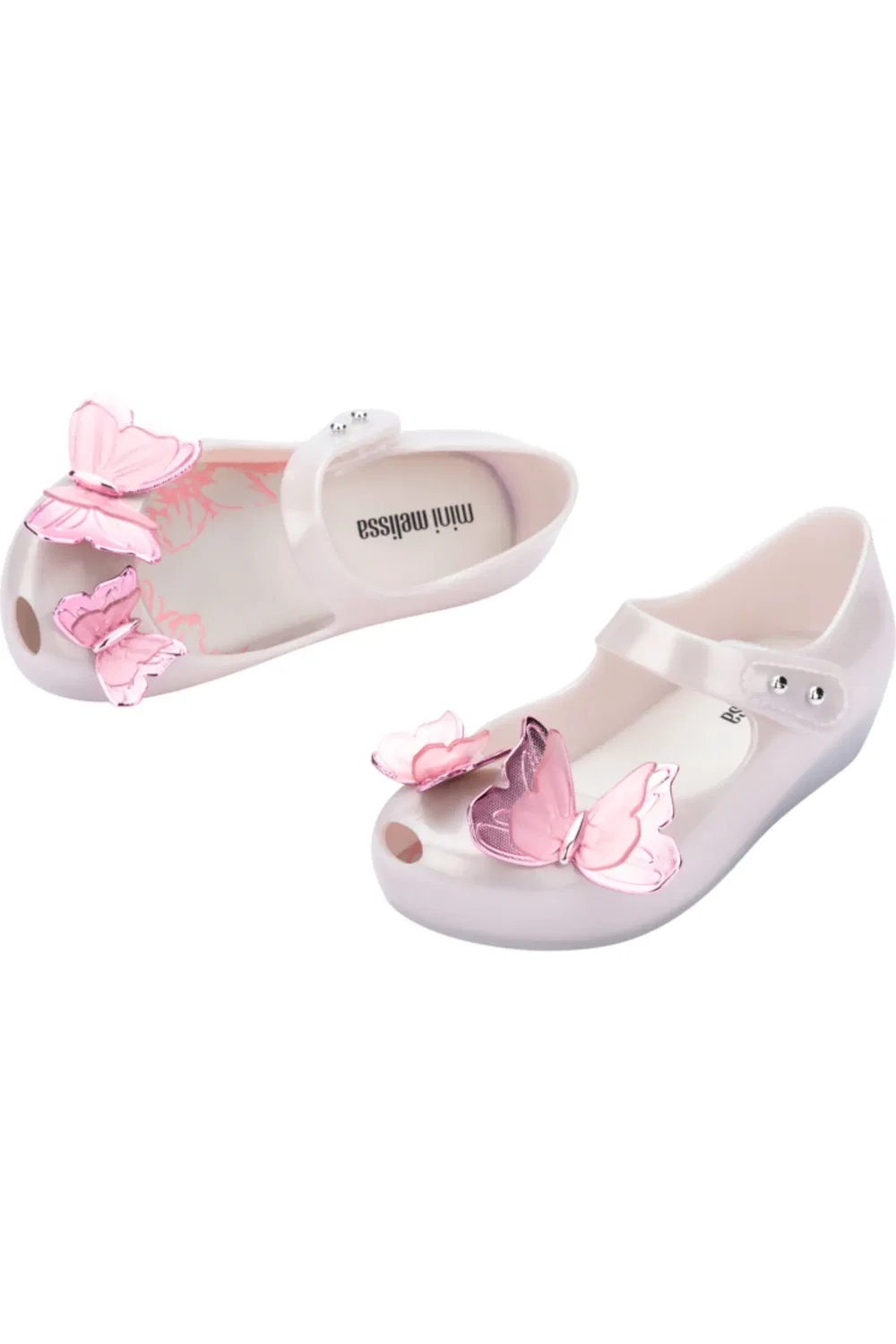 Туфли балетки детские с бабочками Ultragirl Mini Melissa, Pearly White/Pink — фото 4