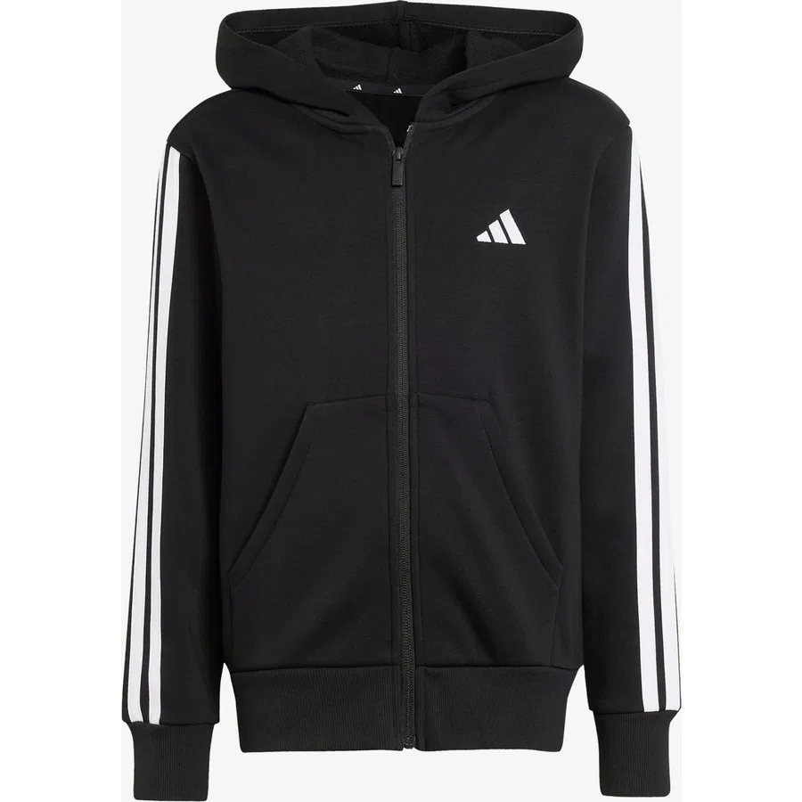 Детский свитшот с капюшоном, полная застежка-молния, модель Essentials Full Zip, adidas, Черный — фото 4