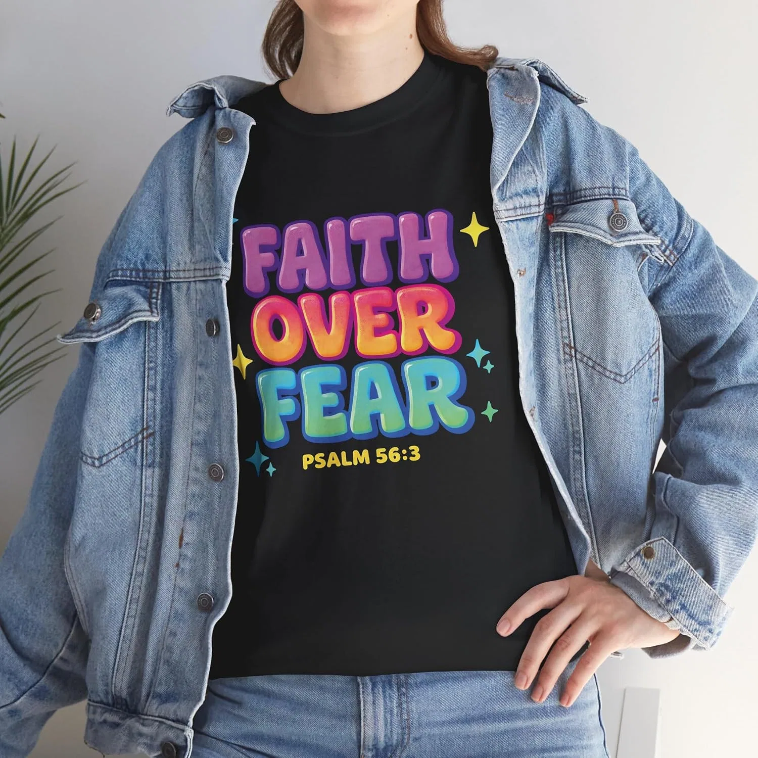 Мужская футболка с принтом Faith Over Fear, чёрный — фото 2
