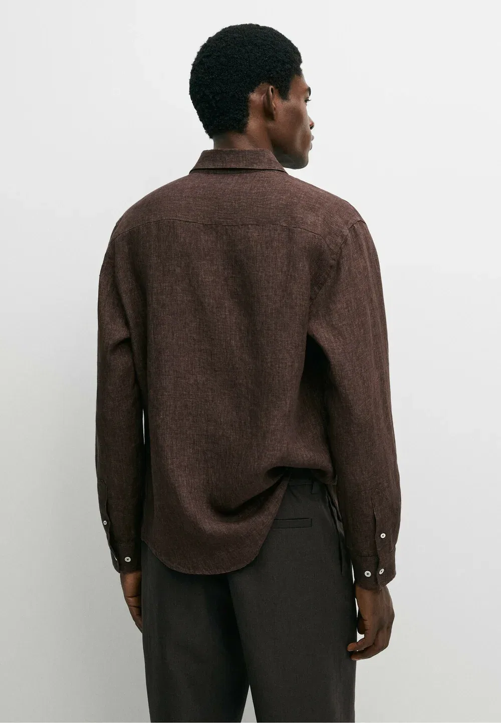 Рубашка из 100% льна, прямого кроя, с пуговицами Massimo Dutti, Dark Brown — фото 3