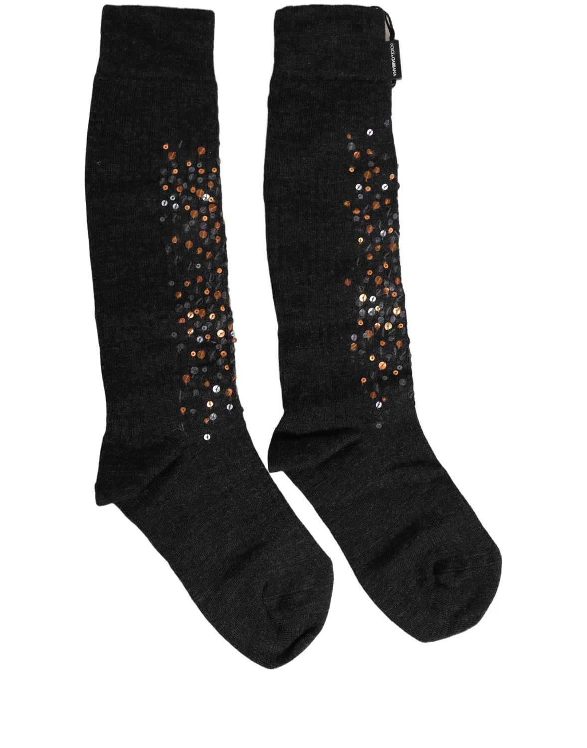 Женские высокие носки с блестящей отделкой Knee High Socks Dolce & Gabbana, Dark Gray — фото 2