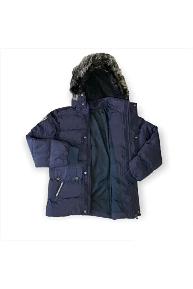 Детское пальто для девочек с капюшоном Pink Hippo Kids, Navy Blue — фото 3