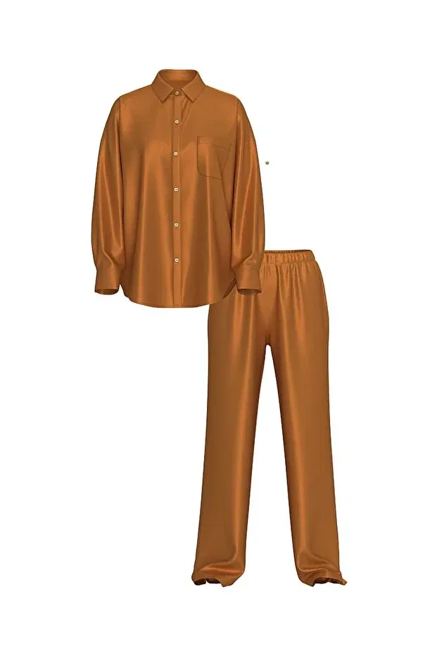 Женский пижамный комплект из сатина с длинным рукавом Victoria'S Secret, Mustard Yellow — фото 3