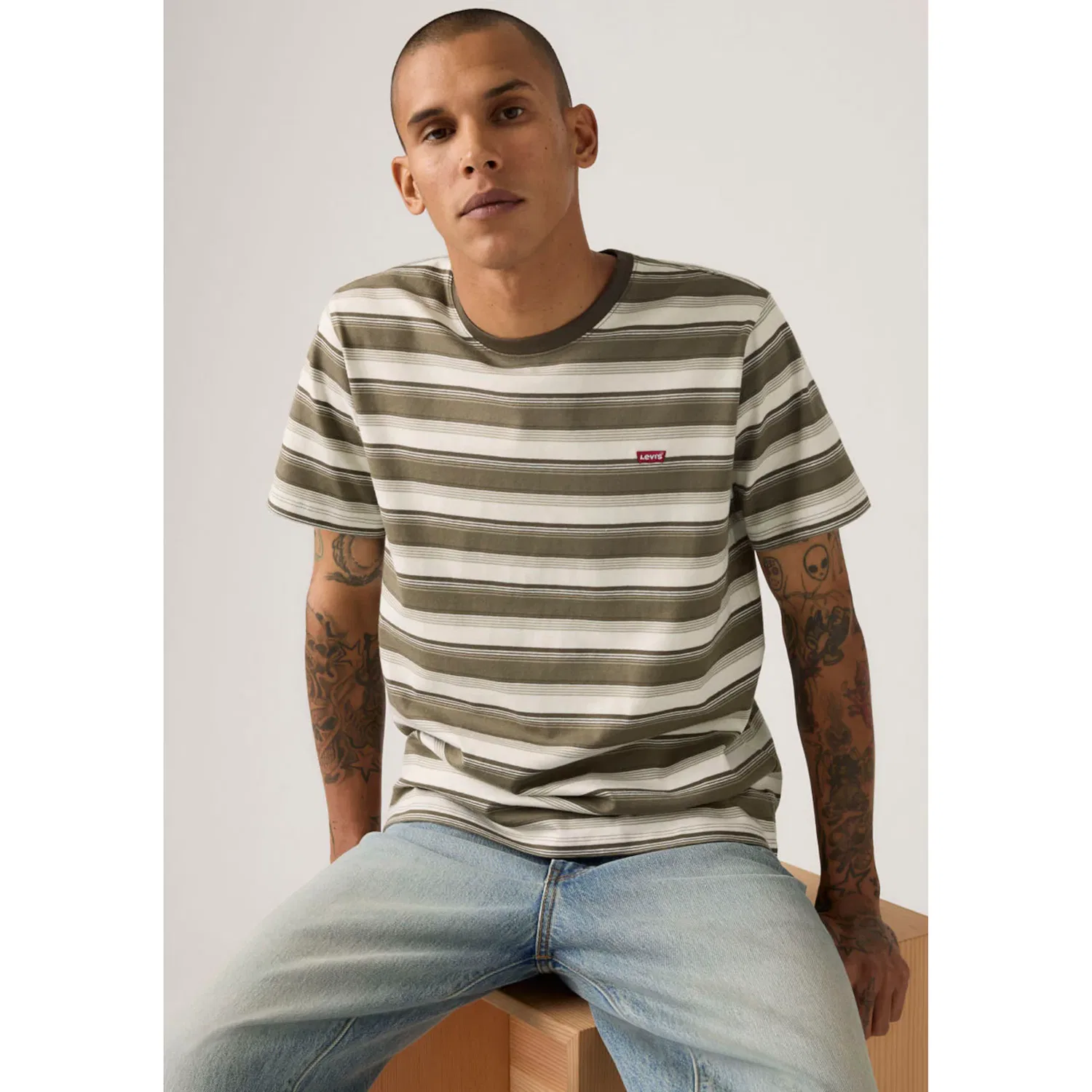 Мужская футболка с полосками Levi's, Jen Stripe Maitake Brown — фото 2