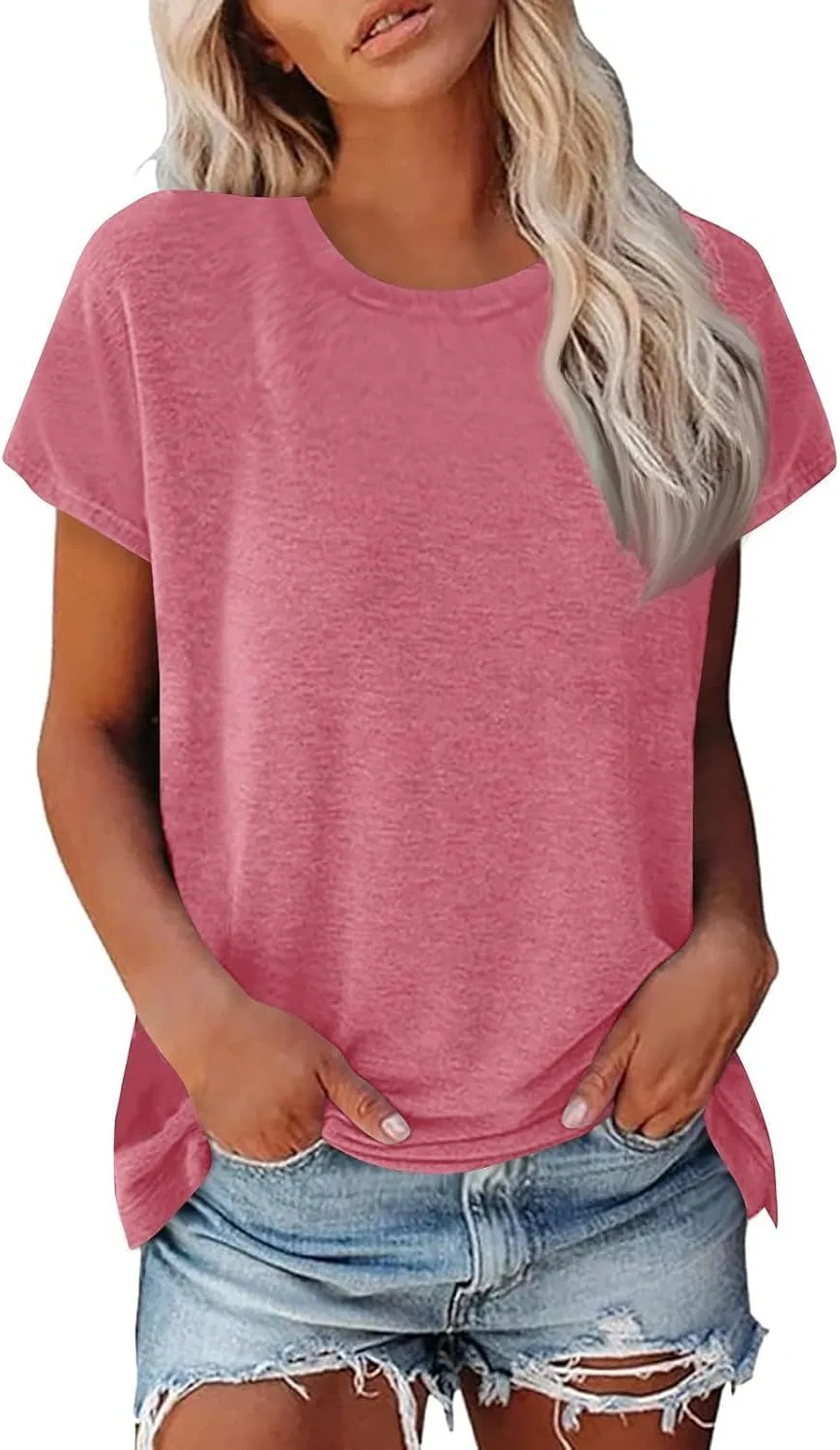 Женская футболка с круглым вырезом свободного кроя, Lila Pink