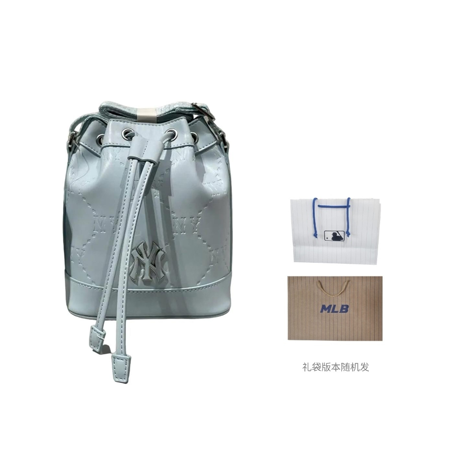 

MLB Кожаная сумка-ведро через плечо унисекс светло-голубой, Light Blue+Shopping Bag