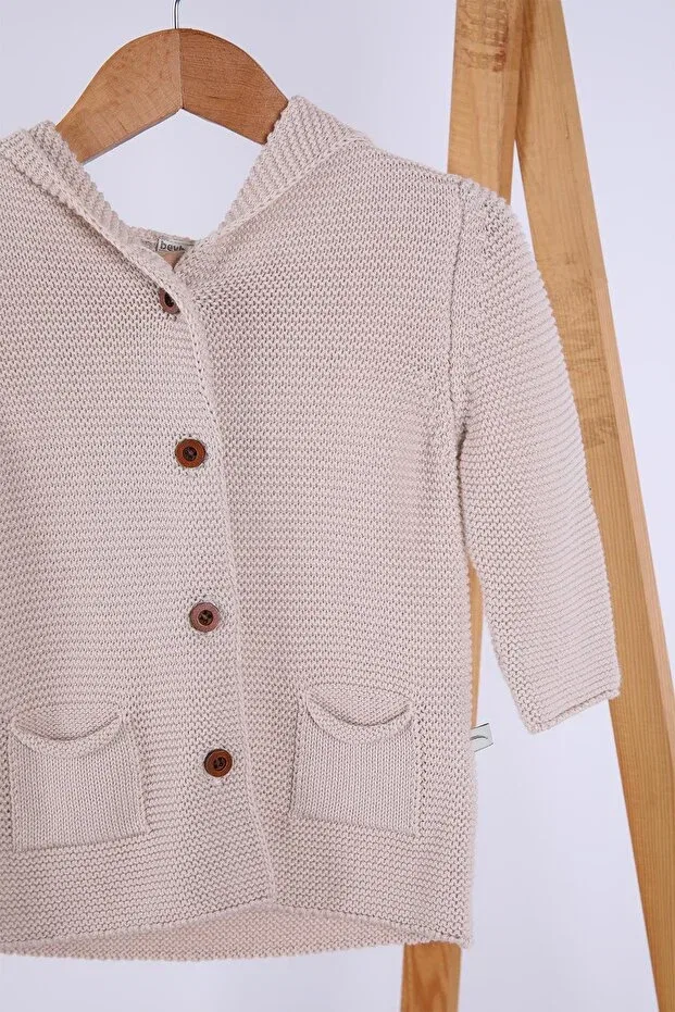 Детский кардиган с капюшоном хлопковый Basics Babyhola, Beige — фото 3