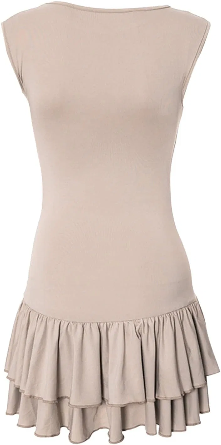 Женское мини-платье с двойным слоем и рюшами Bodycon, Beige — фото 4