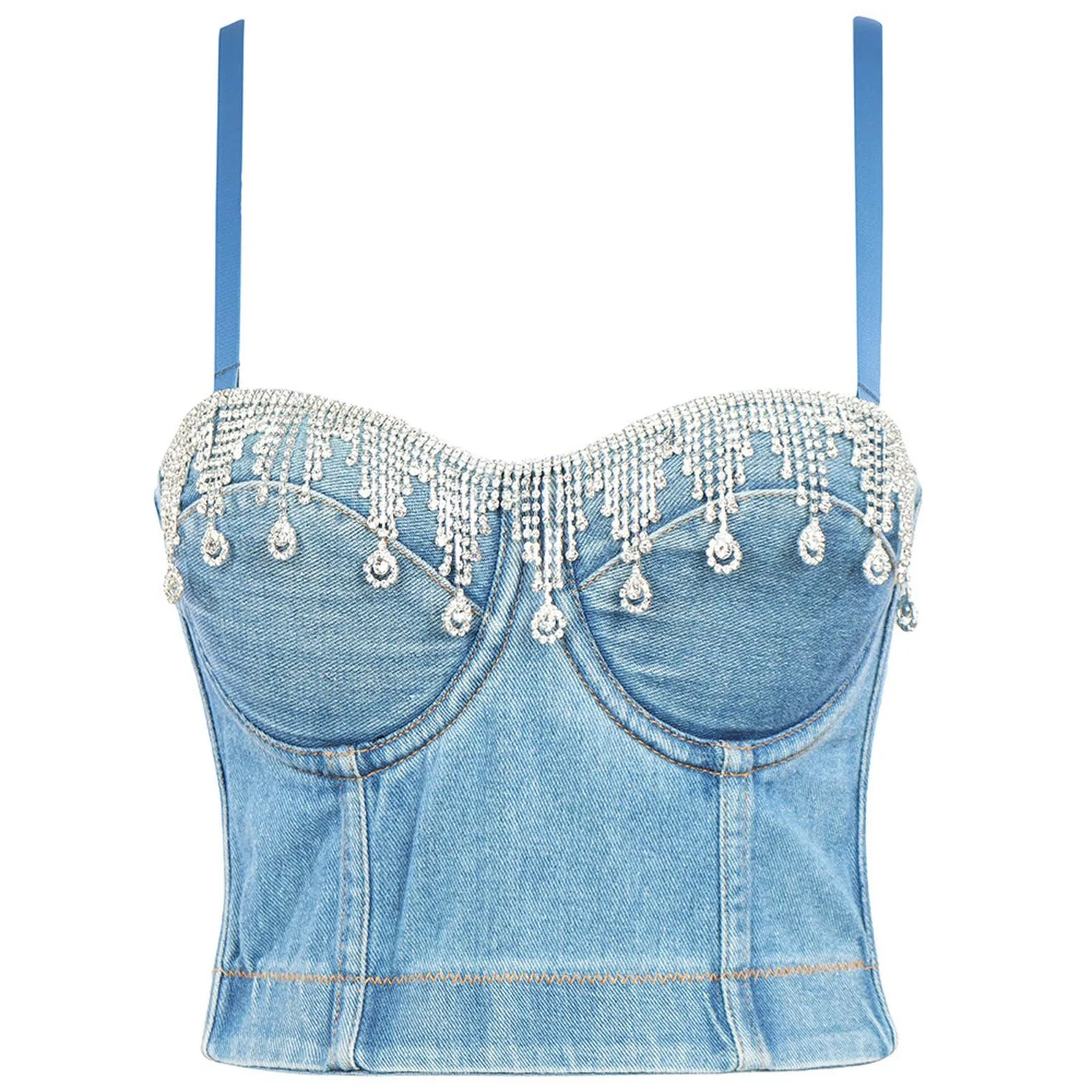 Женский джинсовый жилет с бахромой, Blu Denim Argento