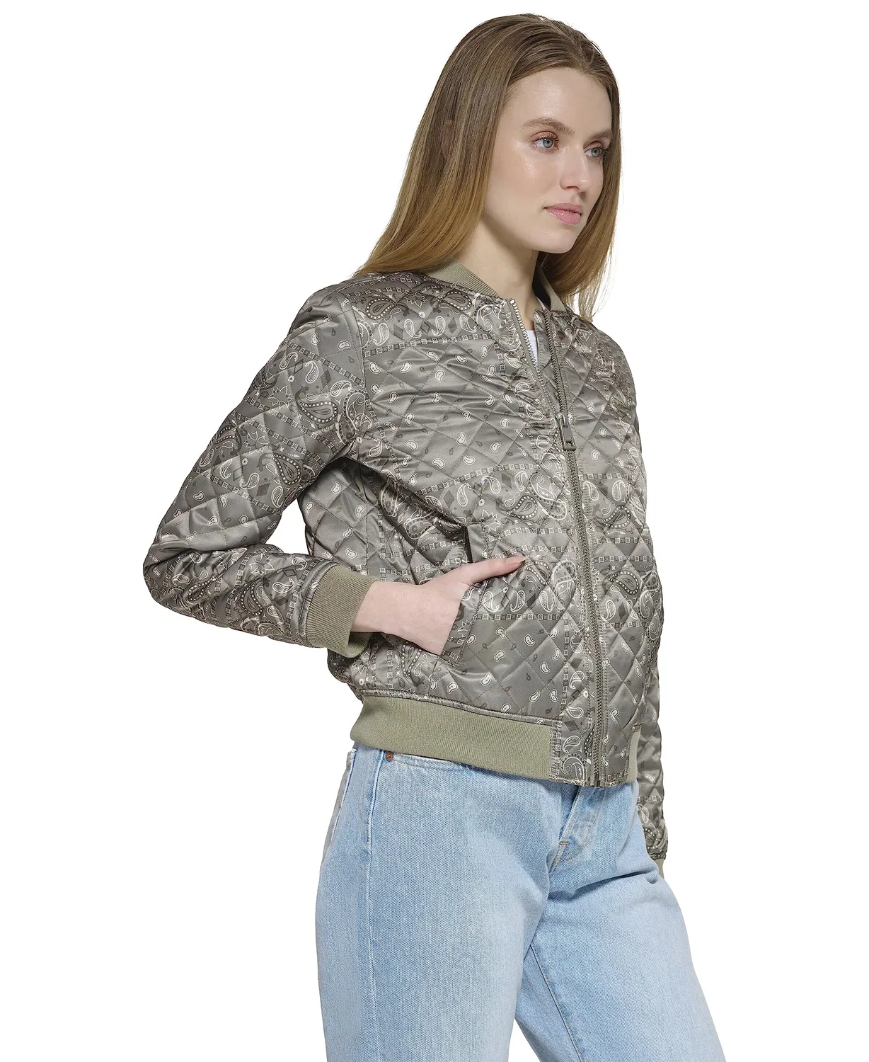 Женская куртка-бомбер стеганая Diamond Levi's, Sea Green Bandana Print — фото 3