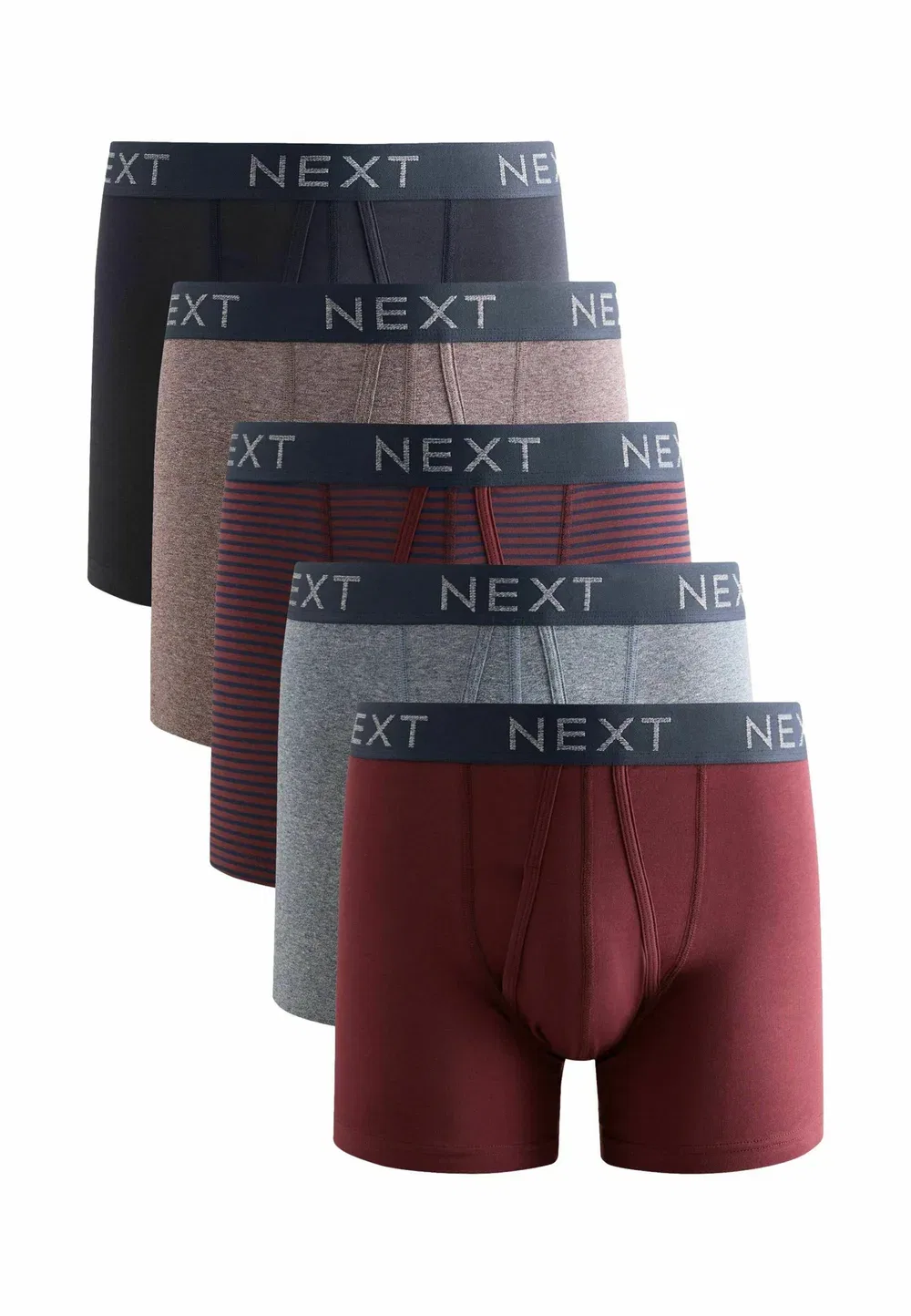 Комплект из 5 боксерских трусов спереди Next, Burgundy Red Stripe Marl