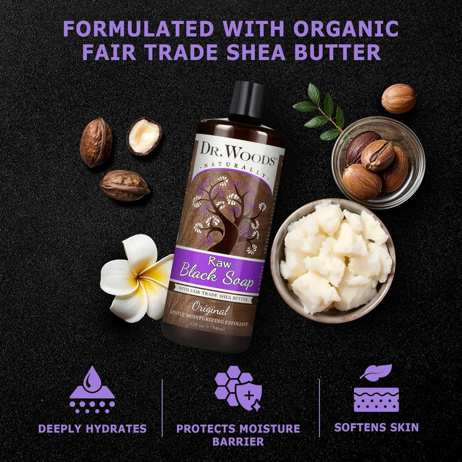 Жидкое мыло Dr. Woods Organic Shea Butter Pure Black Castile Soap, 1892.7 мл — фото 4