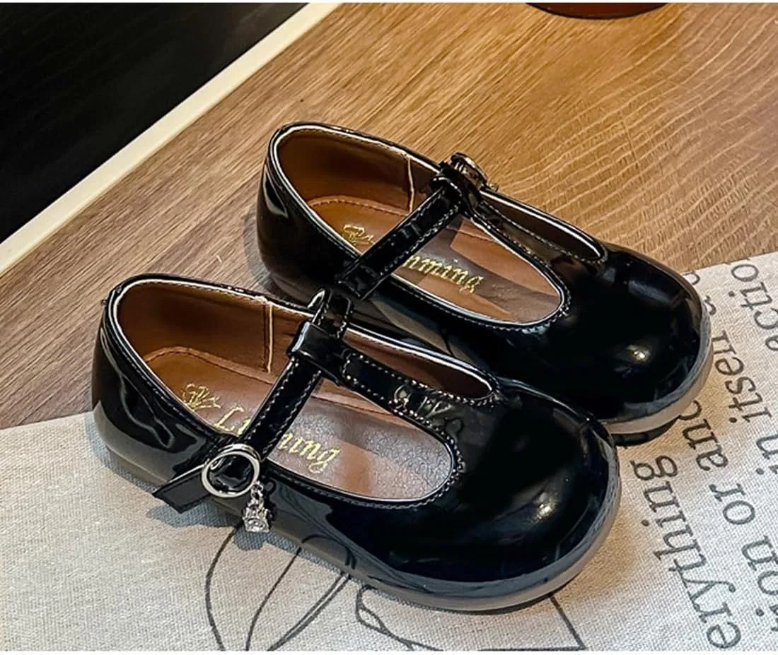 Детские туфли Мэри Джейн для девочек с ремешком T-Strap WPENGCAI, Black — фото 3
