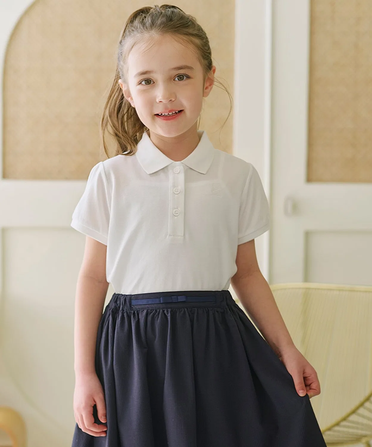 Детская футболка-поло из пике с длинным рукавомKumikyoku KIDS, Ivory