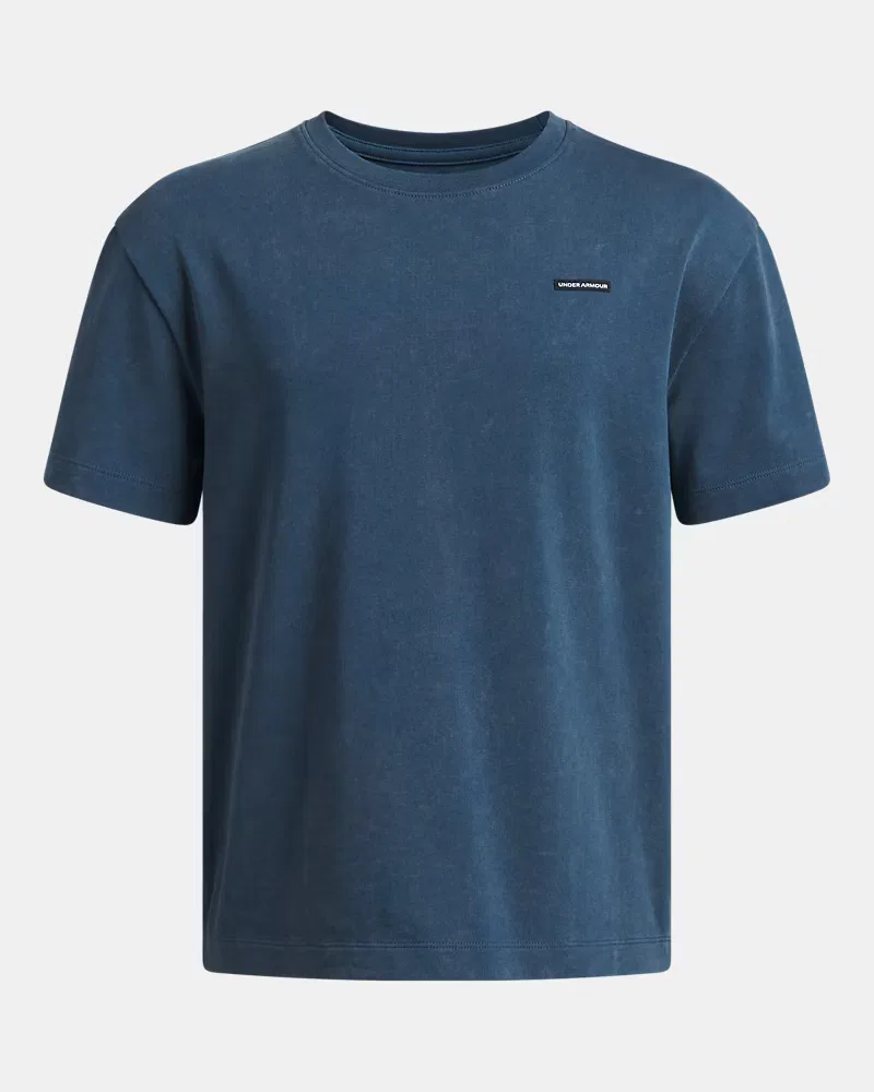 Футболка оверсайз для мальчиков с эффектом wash UA Heavyweight Wash UnderArmour, Wham Blue/White