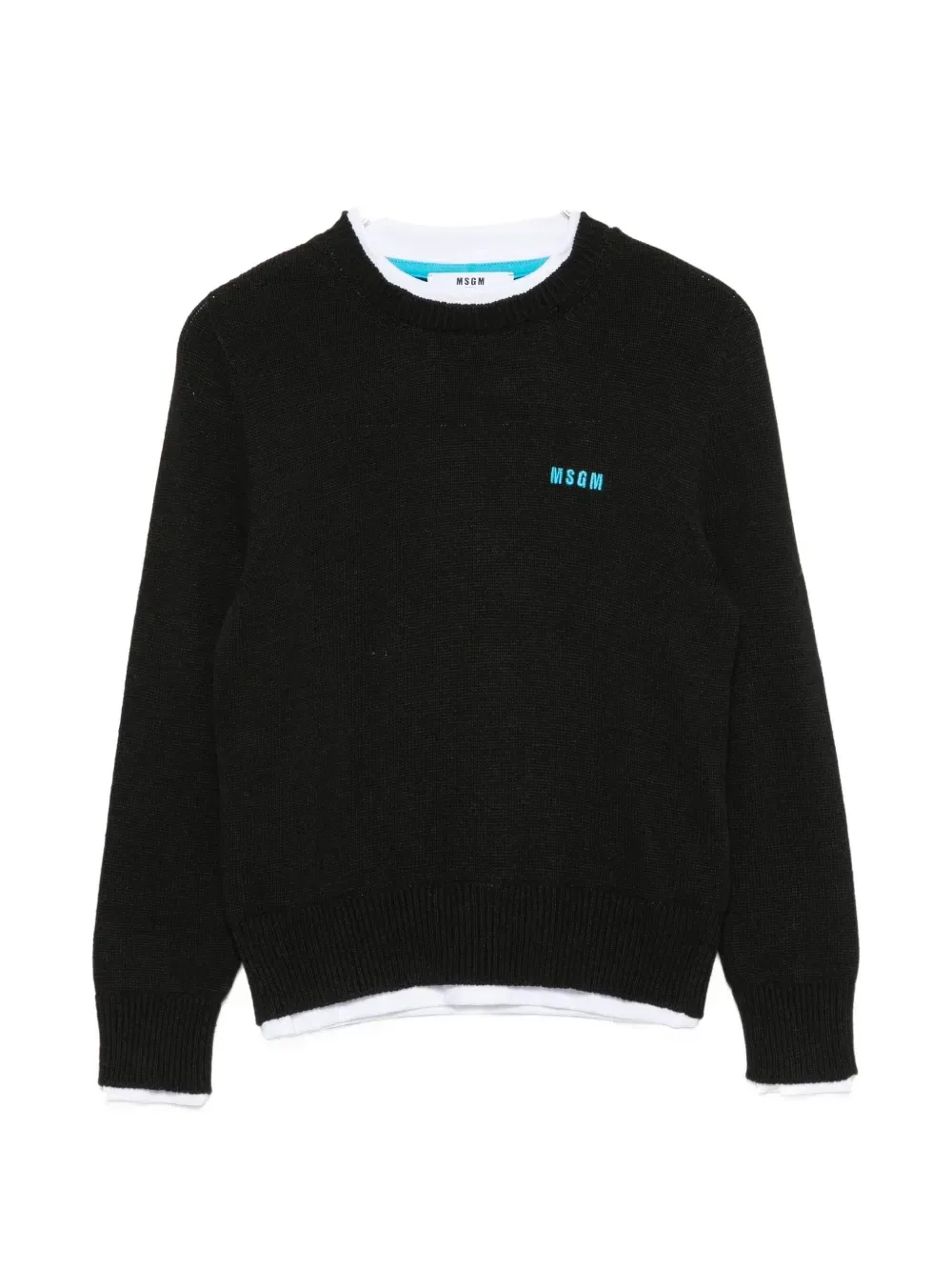 Свитер с эффектом многослойности с вышитым логотипом Msgm Kids, черный